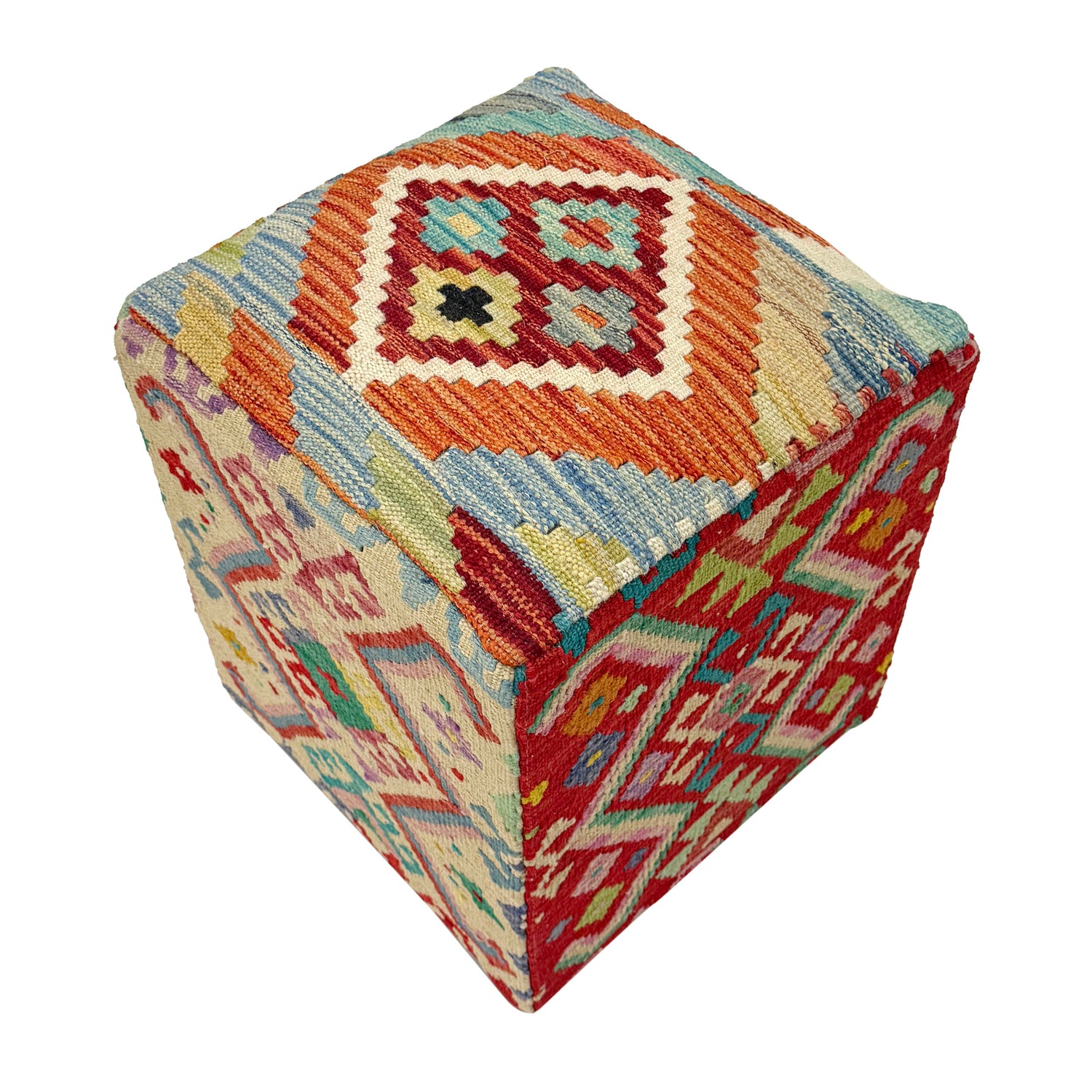 Kilim Square Stool - Handmade Seating 1' 3" x 1' 3" (ft) - No. AL10