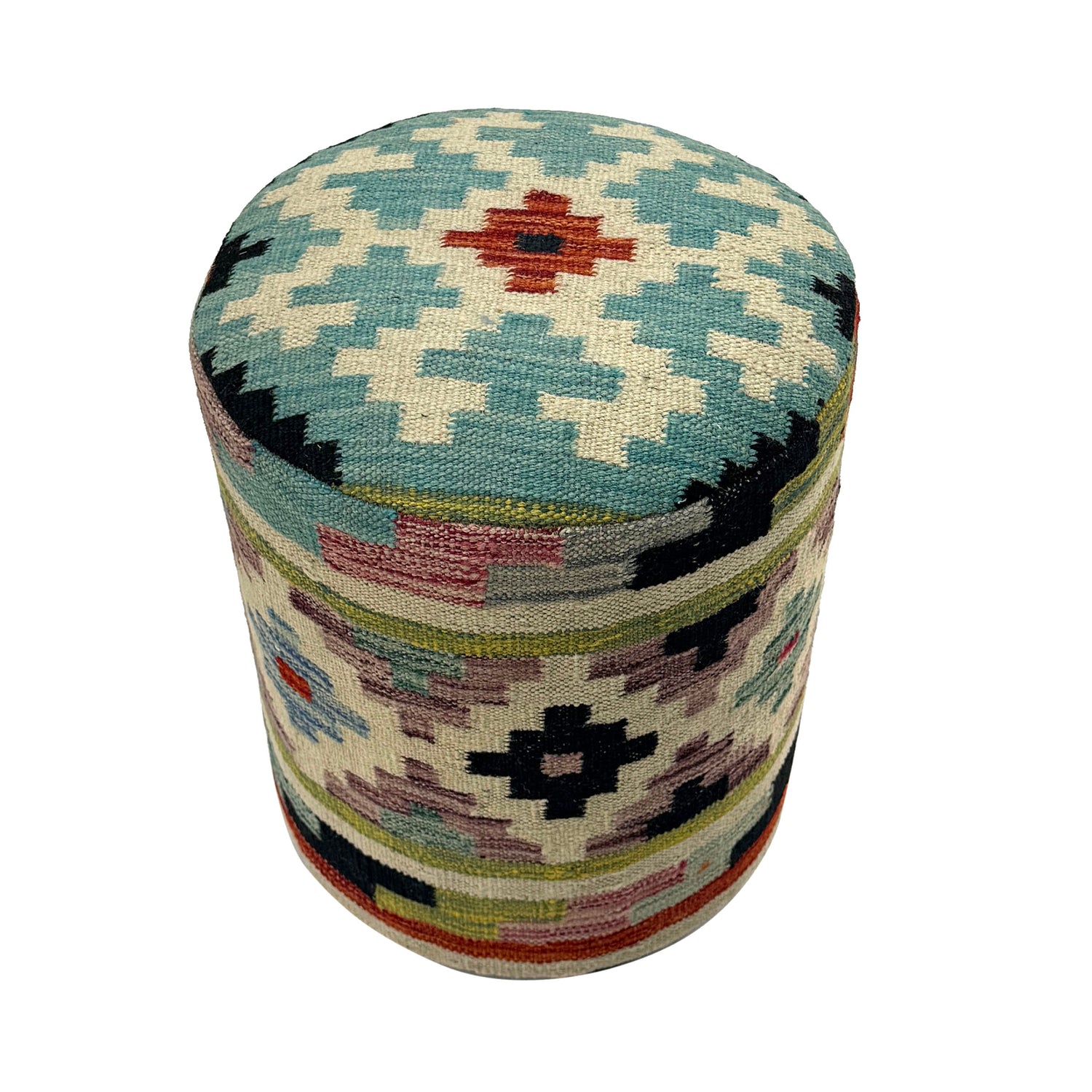 Handmade Round Kilim Stool for Home Decor 1' 2" x 1' 5" (ft) - No. AL11
