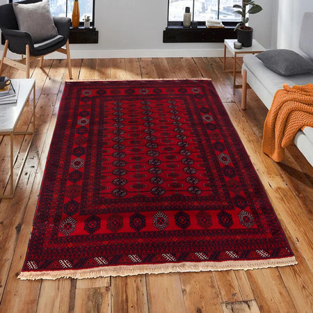 Hand Knotted Bokhara Wool Carpet 4' 6" x 6' 2" (ft) - No. 1324