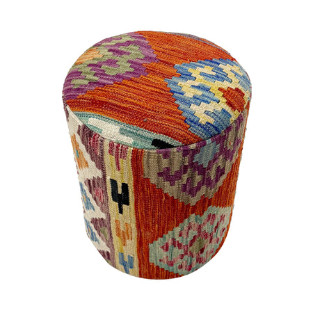 Kilim Round Stool - Handmade Seating 1' 2" x 1' 5" (ft) - No. AL13