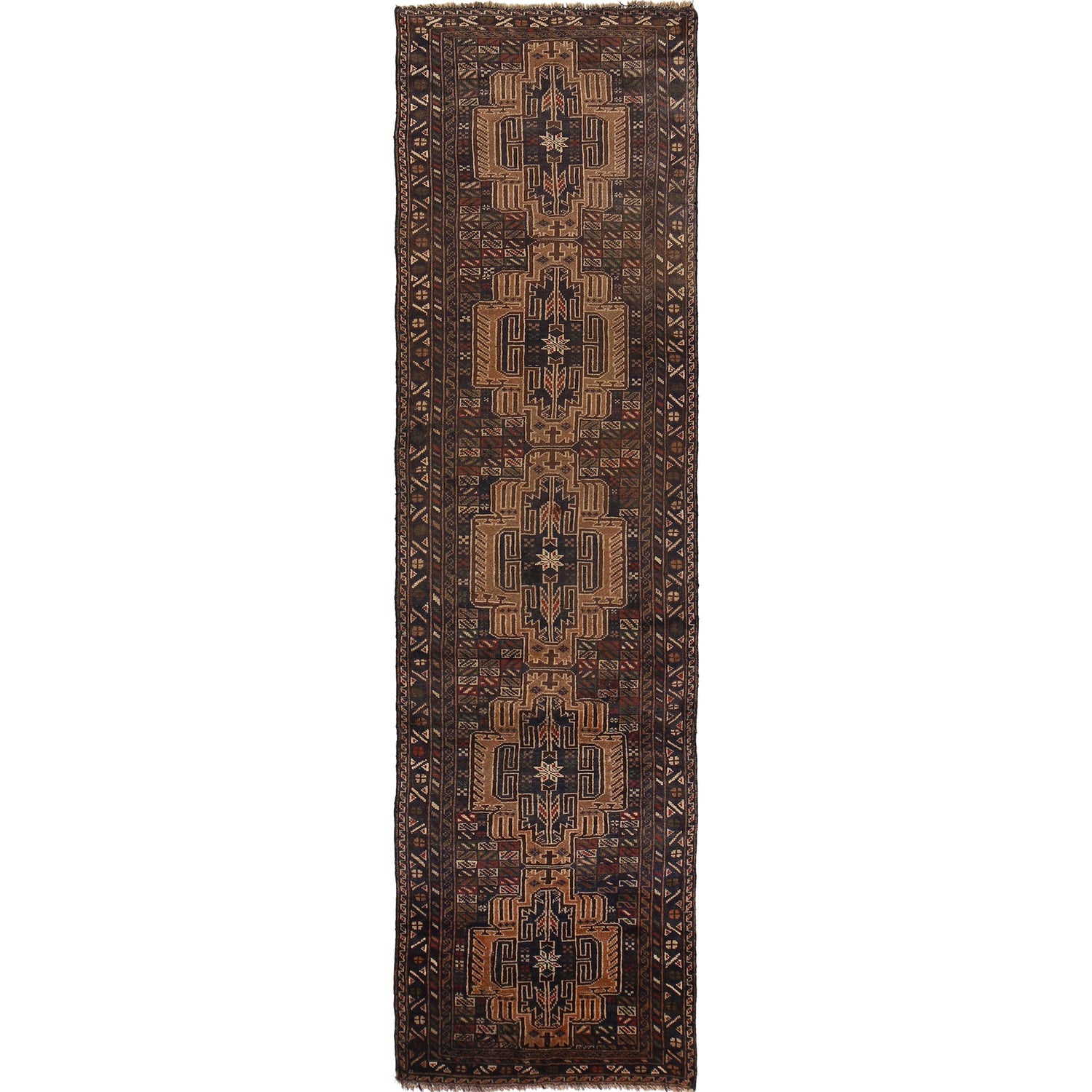 Hand Knotted Vintage Baluchi Runner 2' 7" x 9' 9" (ft) - No. AL176