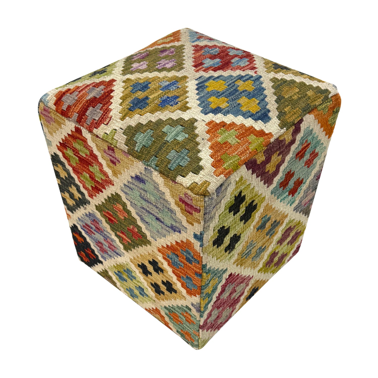 Kilim Square Stool - Handmade Seating 1' 3" x 1' 3" (ft) - No. AL1