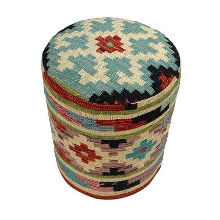 Kilim Round Stool - Handmade Seating 1' 2" x 1' 5" (ft) - No. AL2