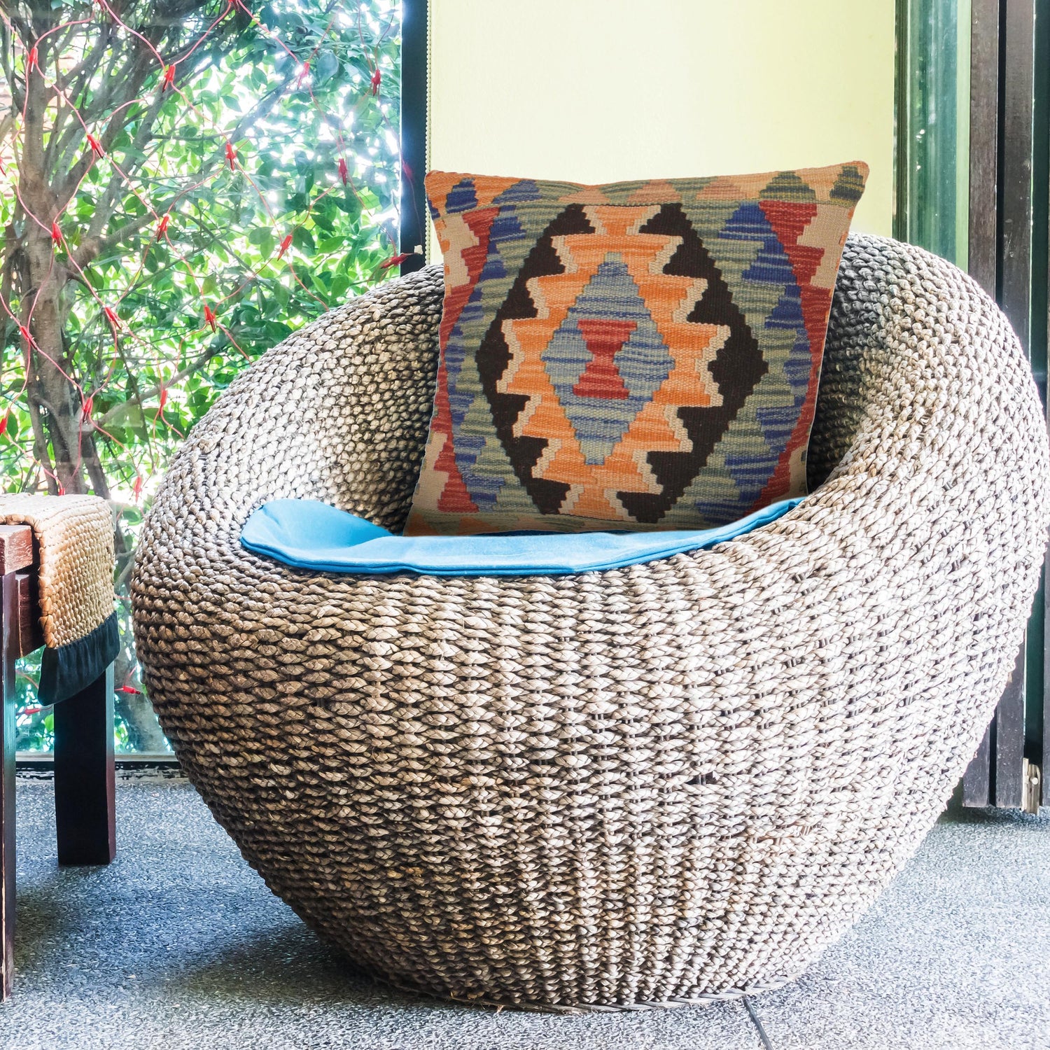 Turkish Style Kelim Cushion 1' 6" x 1' 6" (ft) - No. 34506