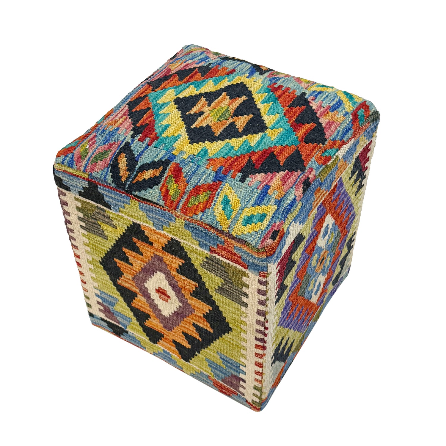 Handmade Kilim Square Stool for Home 1' 3" x 1' 3" (ft) - No. AL3