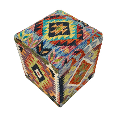 Handmade Kilim Square Stool for Home 1' 3" x 1' 3" (ft) - No. AL3