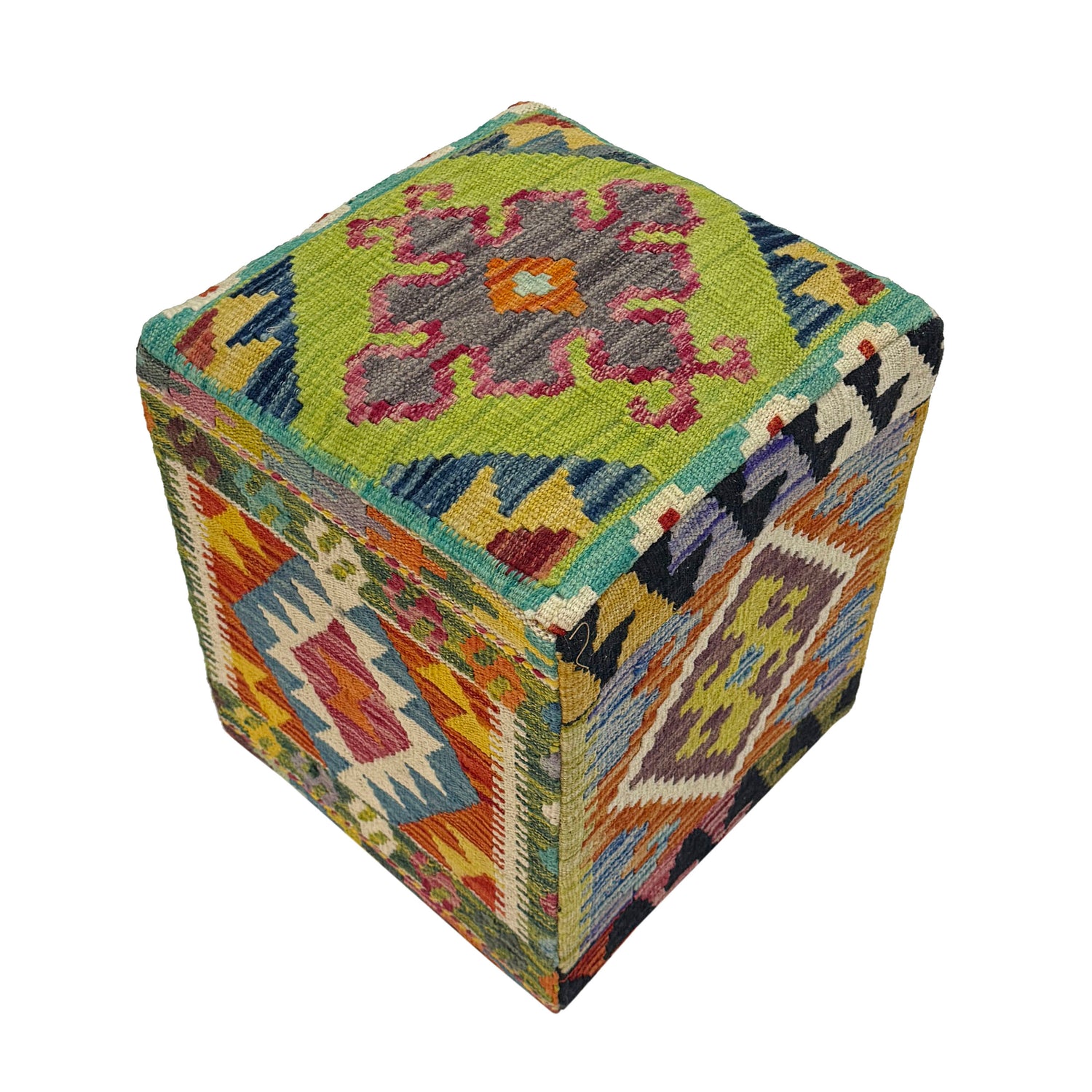 Kilim Square Stool - Traditional Seating 1' 3" x 1' 3" (ft) - No. AL6