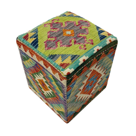 Kilim Square Stool - Traditional Seating 1' 3" x 1' 3" (ft) - No. AL6