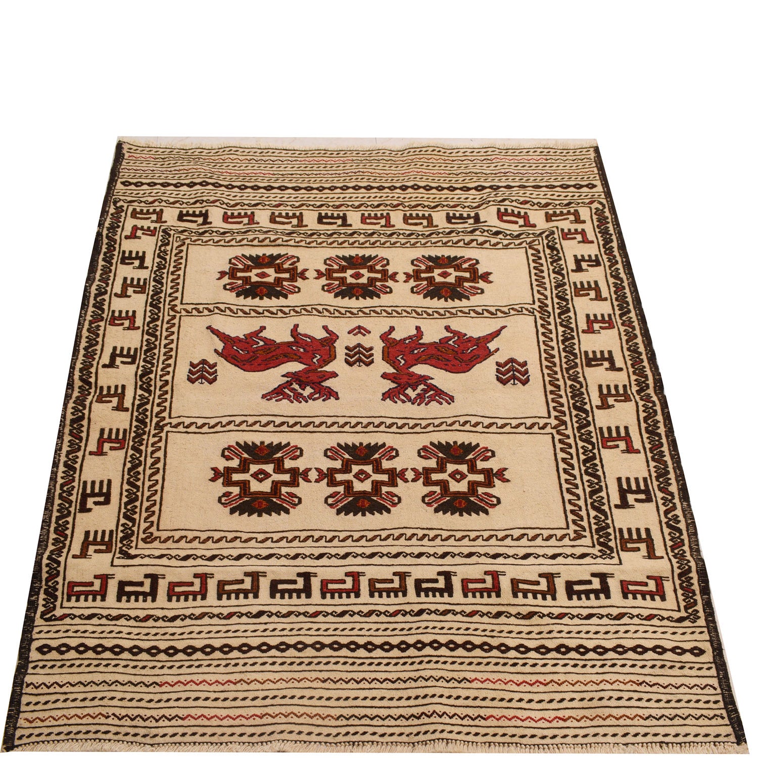 White Sumak Kilim 4' 3 x 5' 7 (ft) - No. 7388
