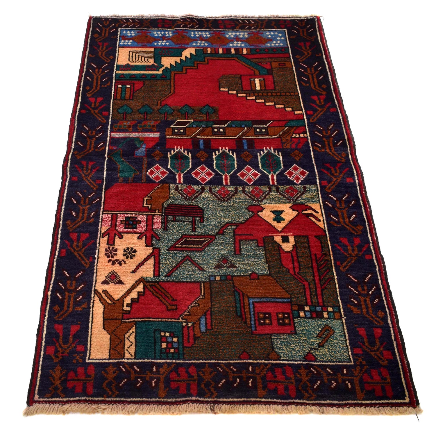 Handmade Pictorial Carpet 2' 9" x 4' 7" (ft)- No. 7936