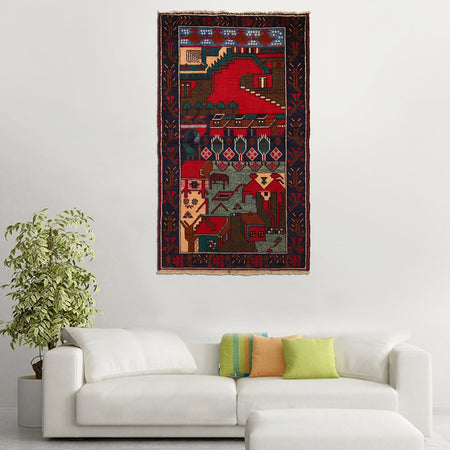 Handmade Pictorial Carpet 2' 9" x 4' 7" (ft)- No. 7936