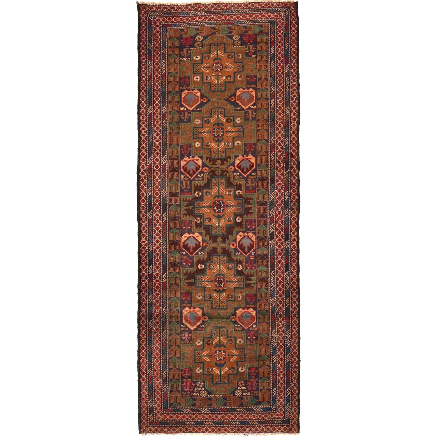 Hand Knotted Vintage Baluchi Runner 3' 2" x 8' 8" (ft) - No. AL872