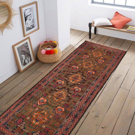 Hand Knotted Vintage Baluchi Runner 3' 2" x 8' 8" (ft) - No. AL872