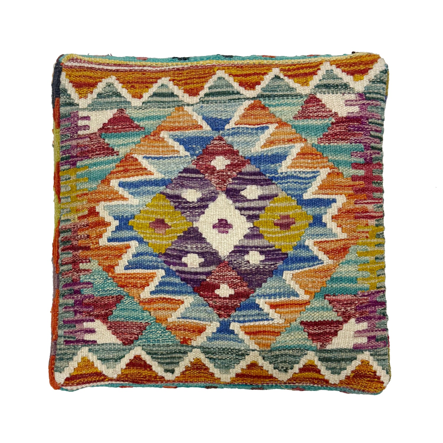 Handmade Square Kilim Stool for Home Decor 1' 3" x 1' 3" (ft) - No. AL8