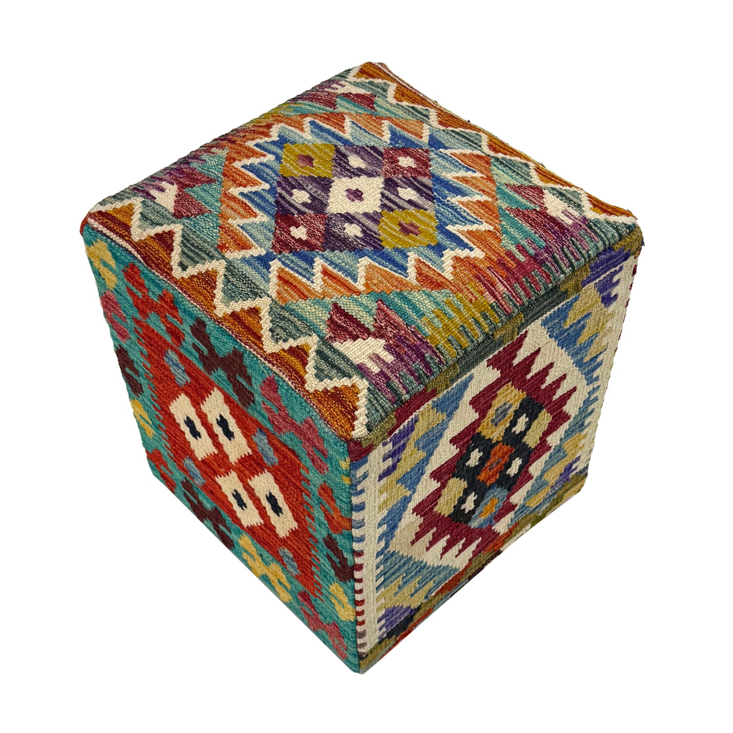 Handmade Square Kilim Stool for Home Decor 1' 3" x 1' 3" (ft) - No. AL8