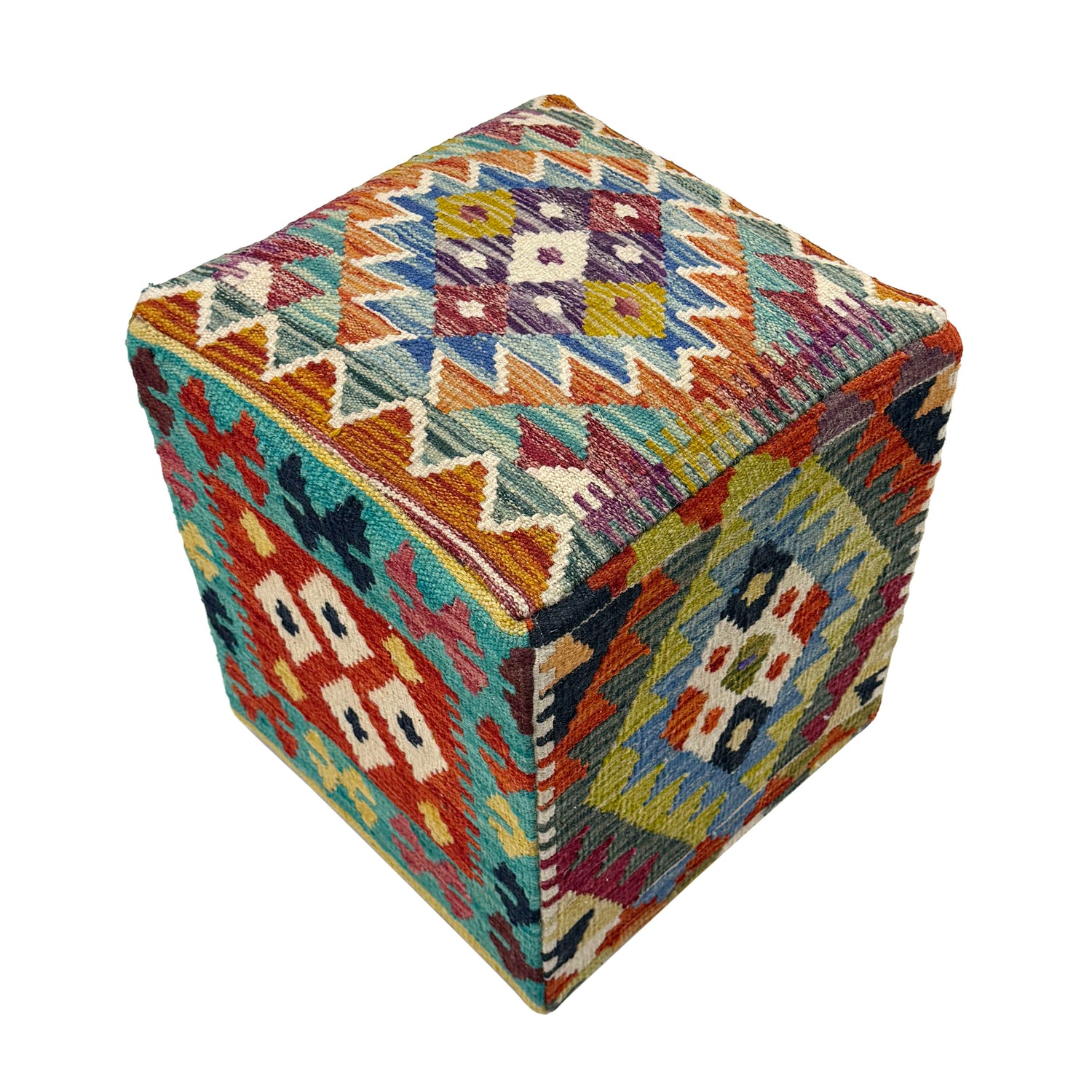 Handmade Square Kilim Stool for Home Decor 1' 3" x 1' 3" (ft) - No. AL8