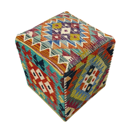 Handmade Square Kilim Stool for Home Decor 1' 3" x 1' 3" (ft) - No. AL8