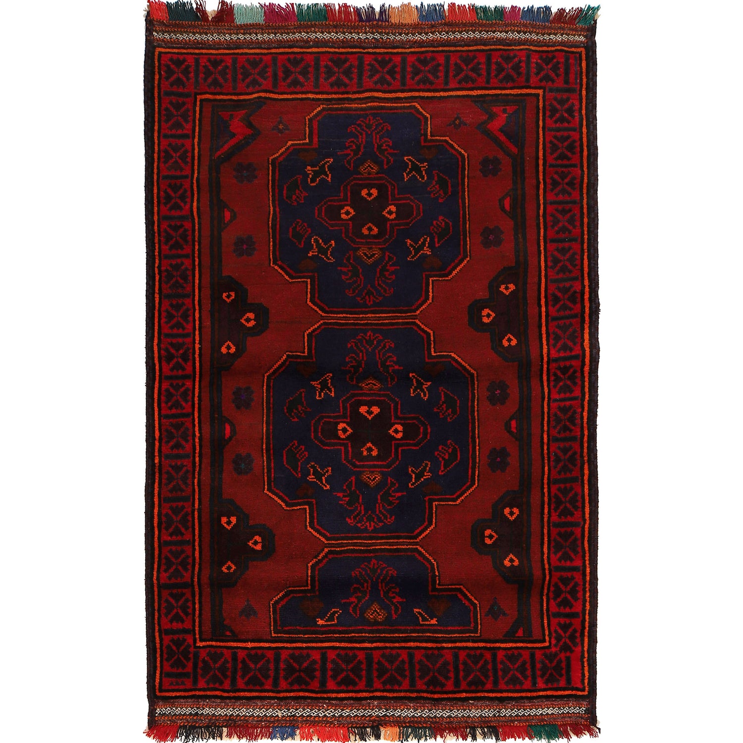 Red Color Baluchi Rug 4' 0 x 6' 4 (ft) - No. B22629