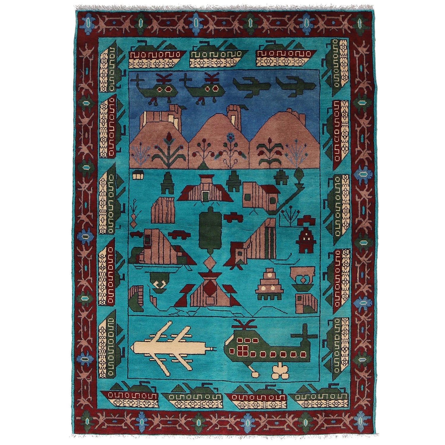 Blue Color War Rug 4' 0" x 6' 0" (ft) - No. B30664