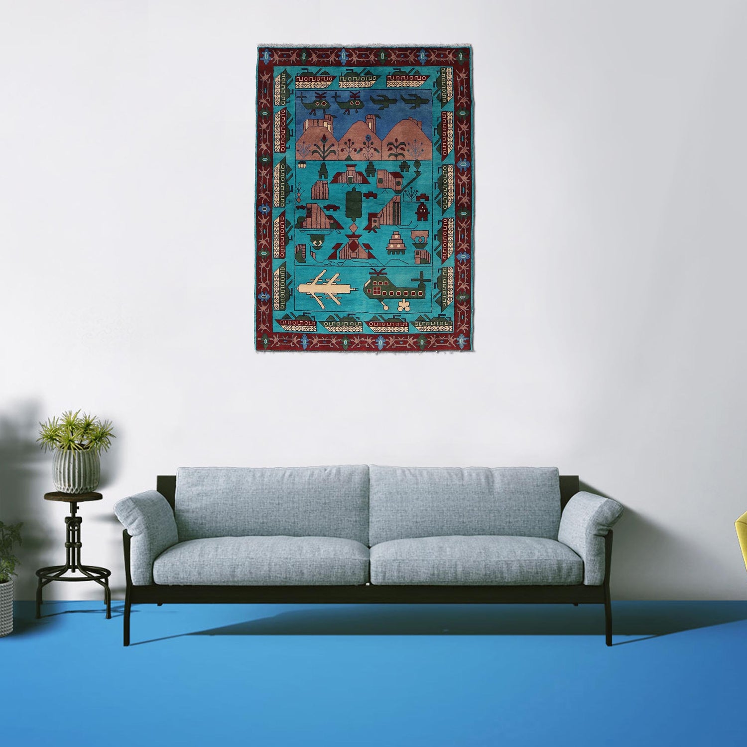 Blue Color War Rug 4' 0" x 6' 0" (ft) - No. B30664