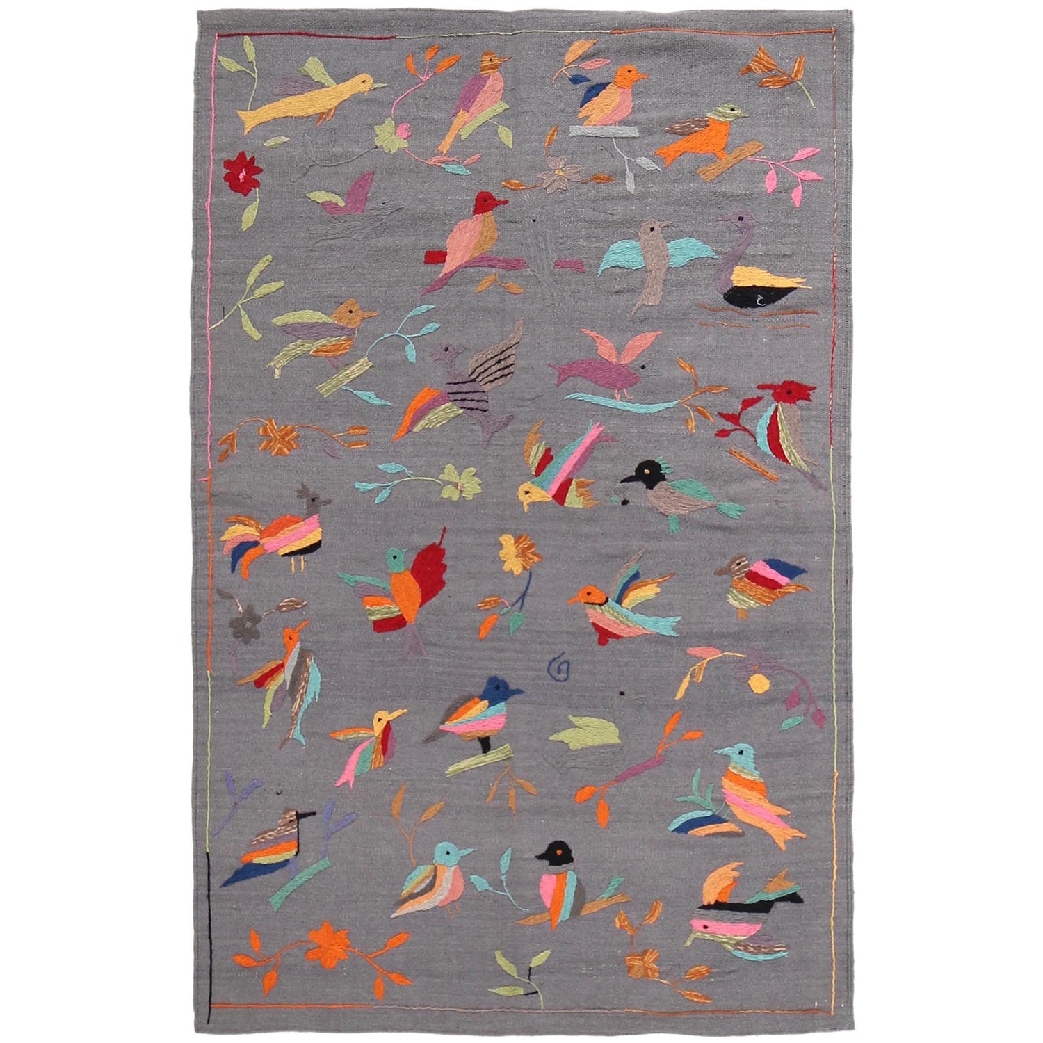 Grey Color Embroidery Flatweave Kilim 3' 11" x 6' 5" (ft) - No. B32082