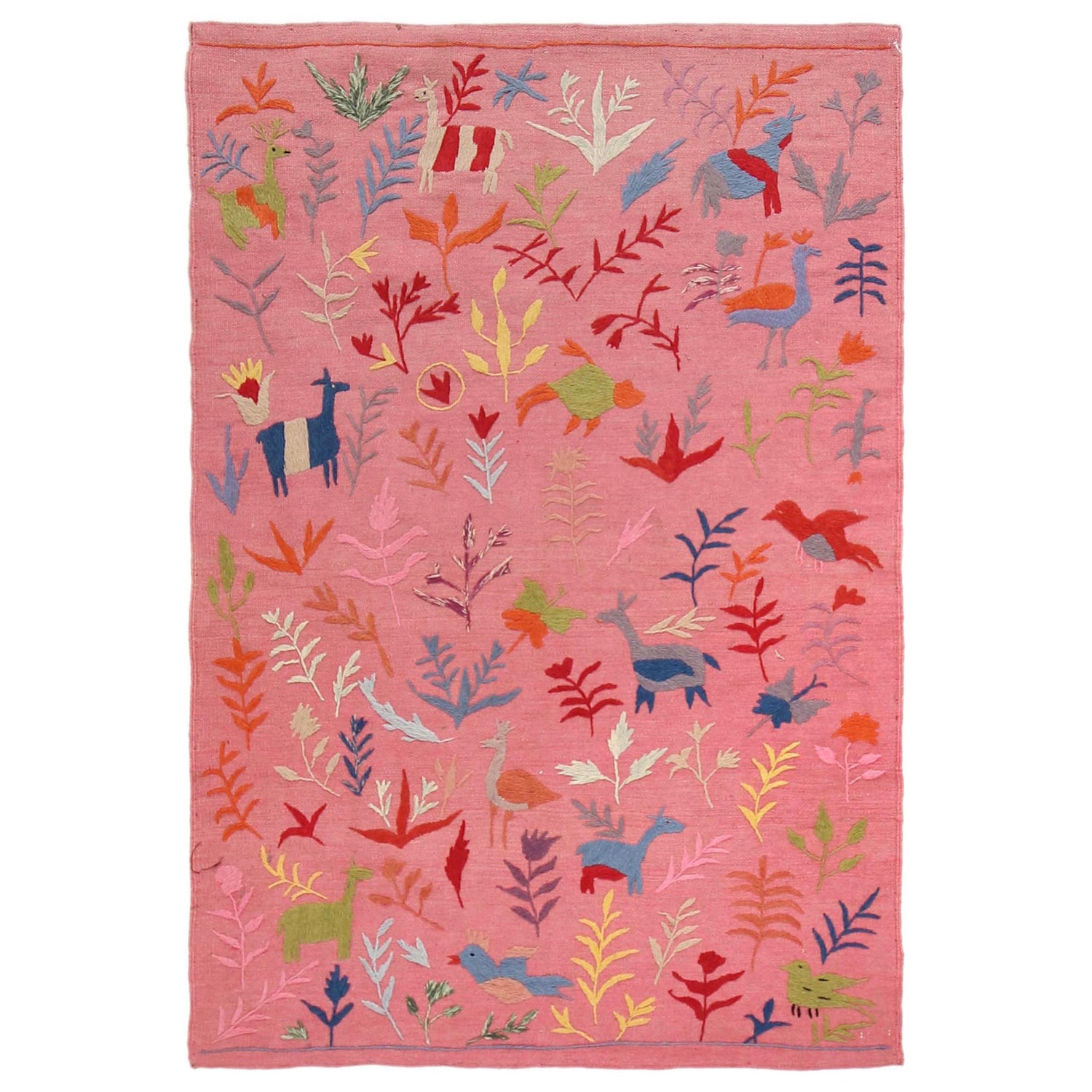 Pink Color Embroidery Flatweave Kilim 3' 9" x 5' 10" (ft) - No. B32085