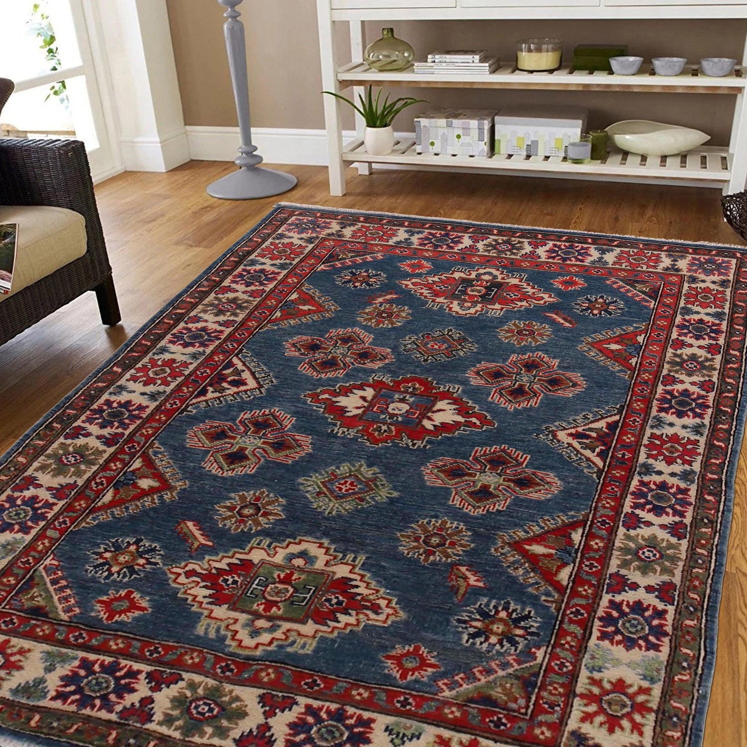 Blue Color Kazak Rug 3' 11" x 5' 9" (ft) - No. B34200