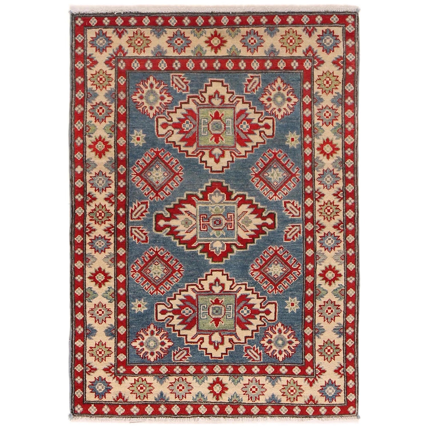 Hand Knotted Kazak Rug  3' 4" x 4' 9" (ft)- No. B34605