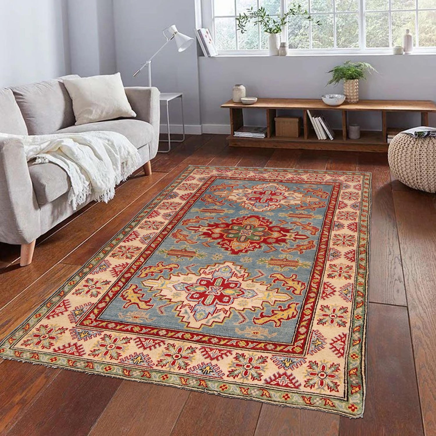 Blue Color Kazak Rug 4' 0" x 5' 10" (ft) - No. B34611