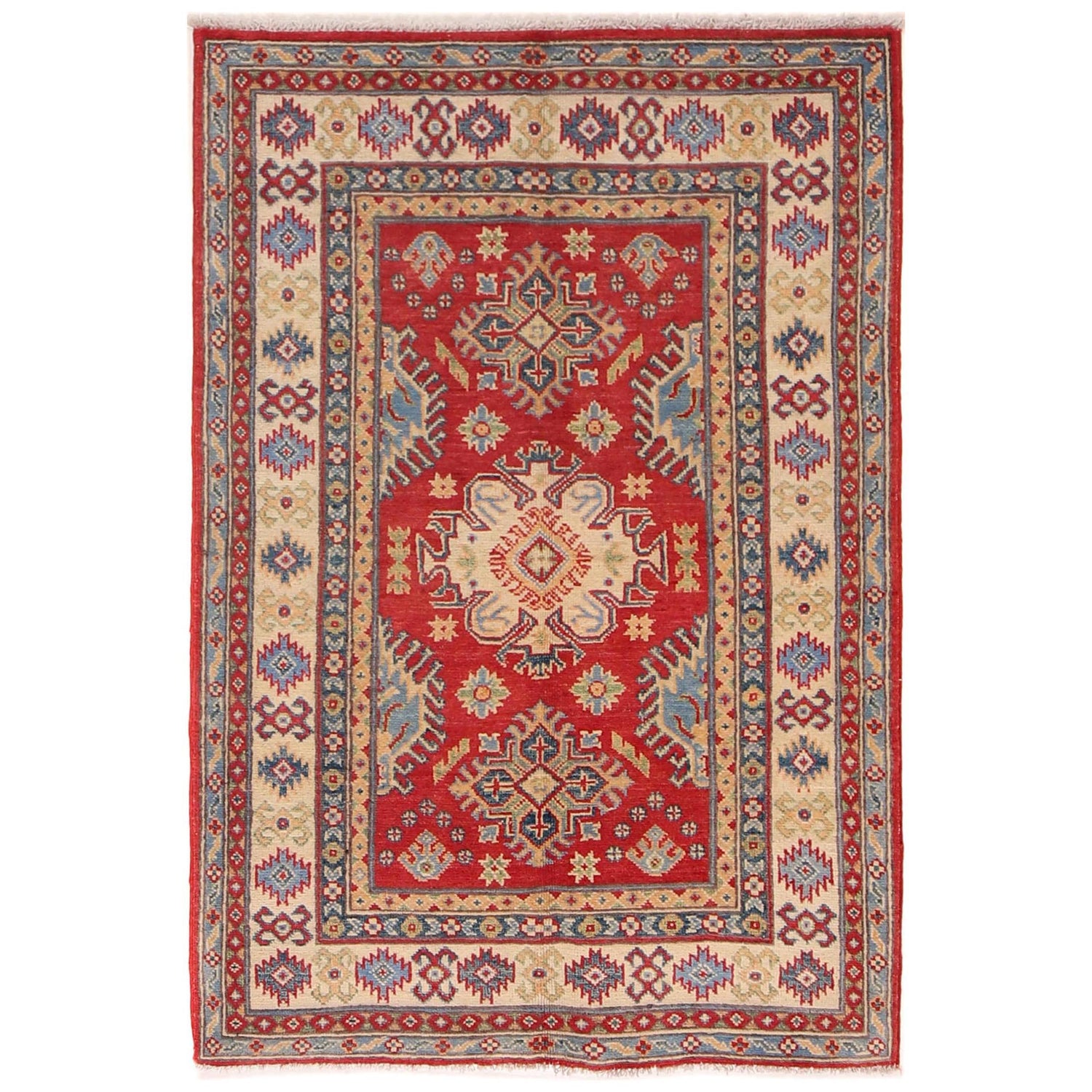 Red Color Kazak Rug 3' 4" x 4' 10" (ft)- No. B34612