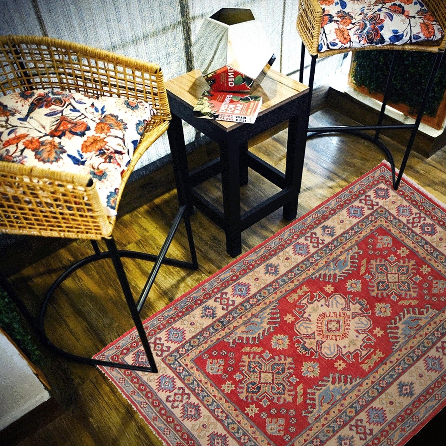 Red Color Kazak Rug 3' 4" x 4' 10" (ft)- No. B34612