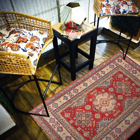 Red Color Kazak Rug 3' 4" x 4' 10" (ft)- No. B34612