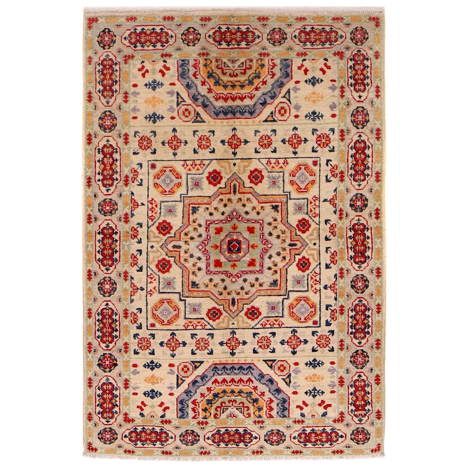 Hand Knotted Kazak Rug 3' 3" x 4' 11" (ft)- No. B34614