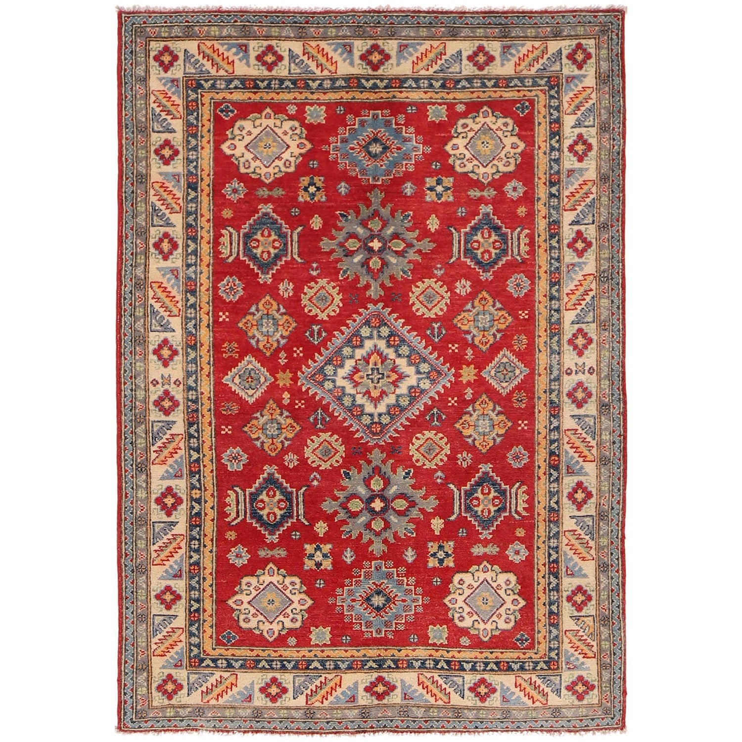 Red Color Kazak Rug 4' 0" x 5' 10" (ft) - No. B34616