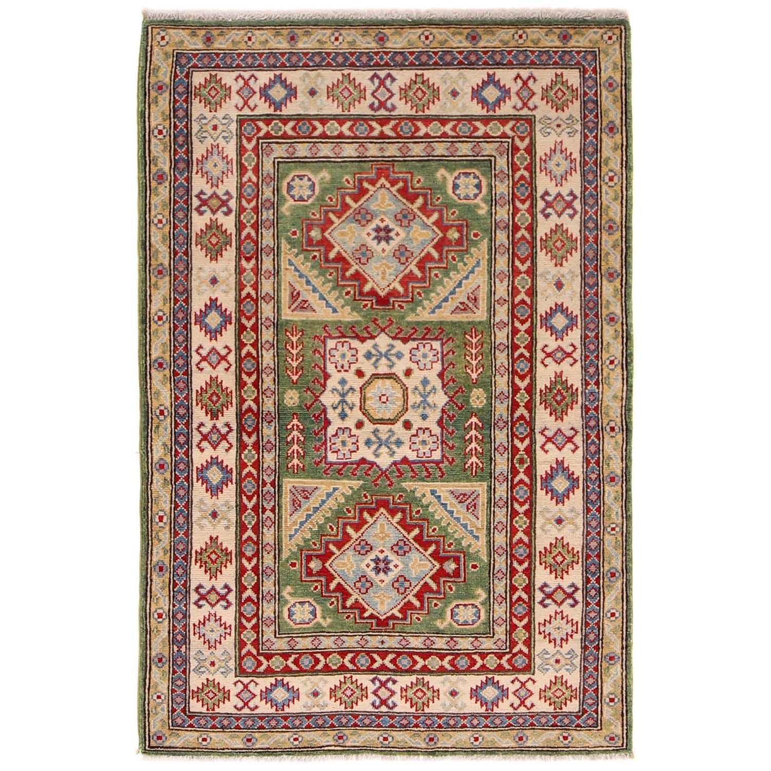 Hand Knotted Kazak Rug 3' 5" x 5' 2" (ft)- No. B34618