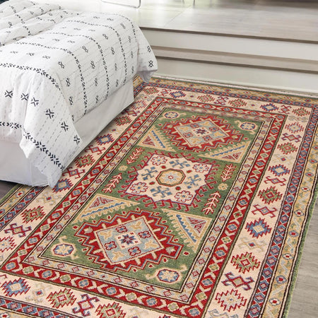 Hand Knotted Kazak Rug 3' 5" x 5' 2" (ft)- No. B34618