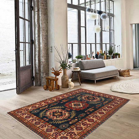 Blue Color Kazak Rug 3' 3" x 5' 1" (ft)- No. B34662