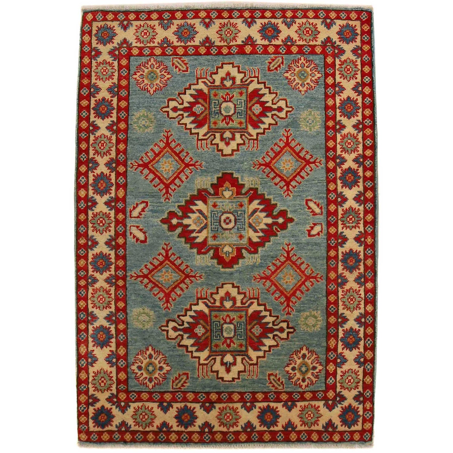 Hand Knotted Kazak Rug 3' 4" x 4' 10" (ft)- No. B34665