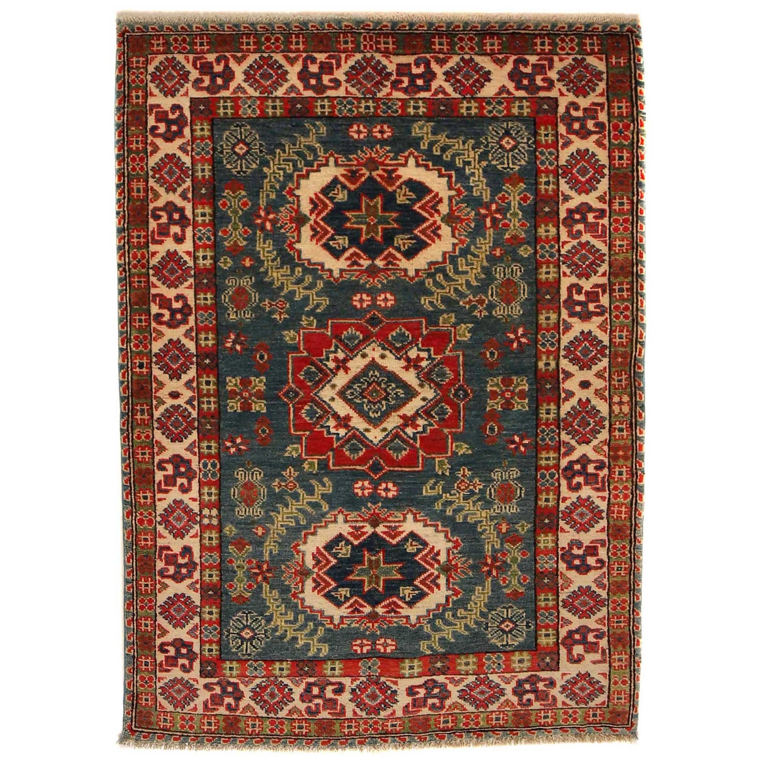 Blue Color Kazak Rug 3' 4" x 4' 9" (ft)- No. B34669