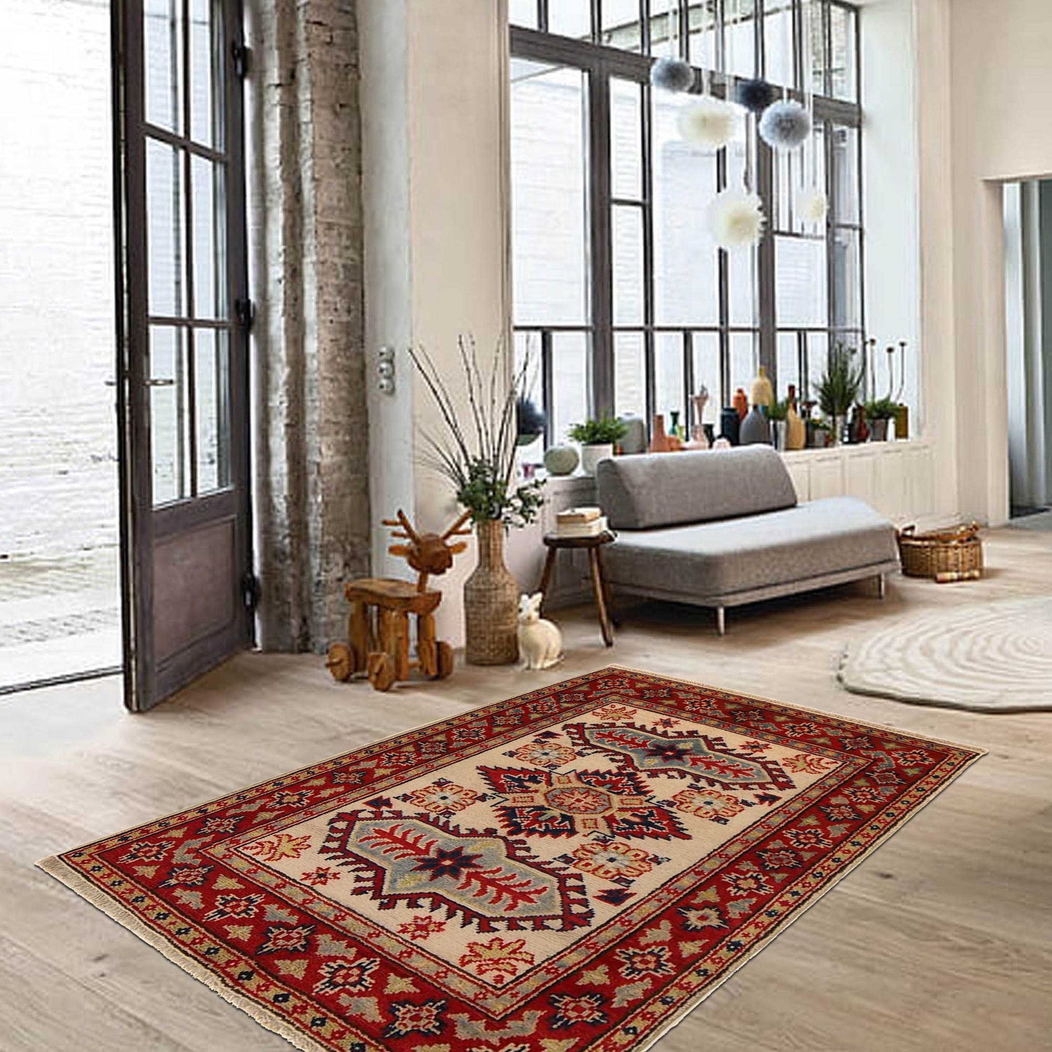 Ivory Color Kazak Rug 2' 9 x 3' 11 (ft) - No. B34681