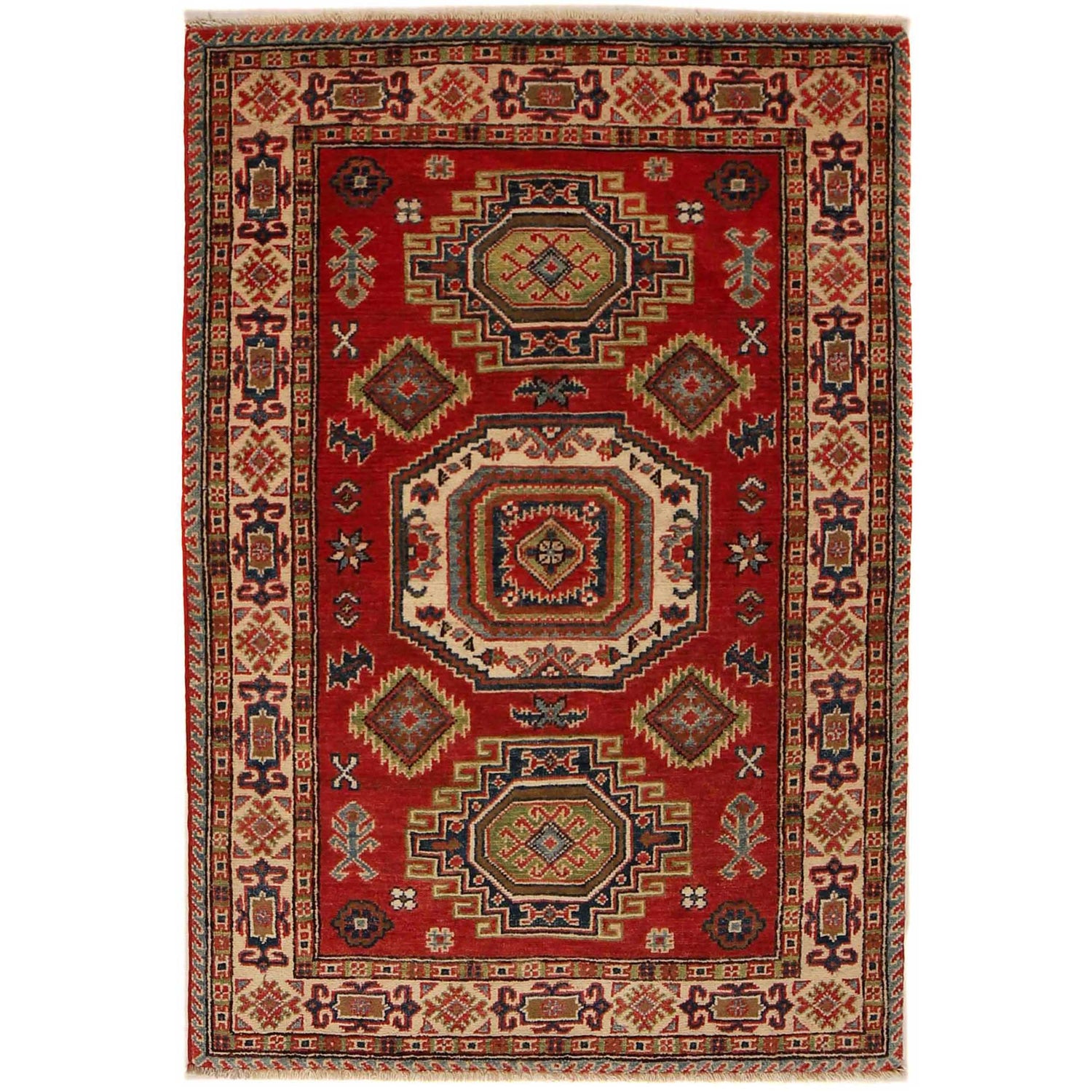 Hand Knotted Kazak Rug 3' 3" x 4' 8" (ft)- No. B34685