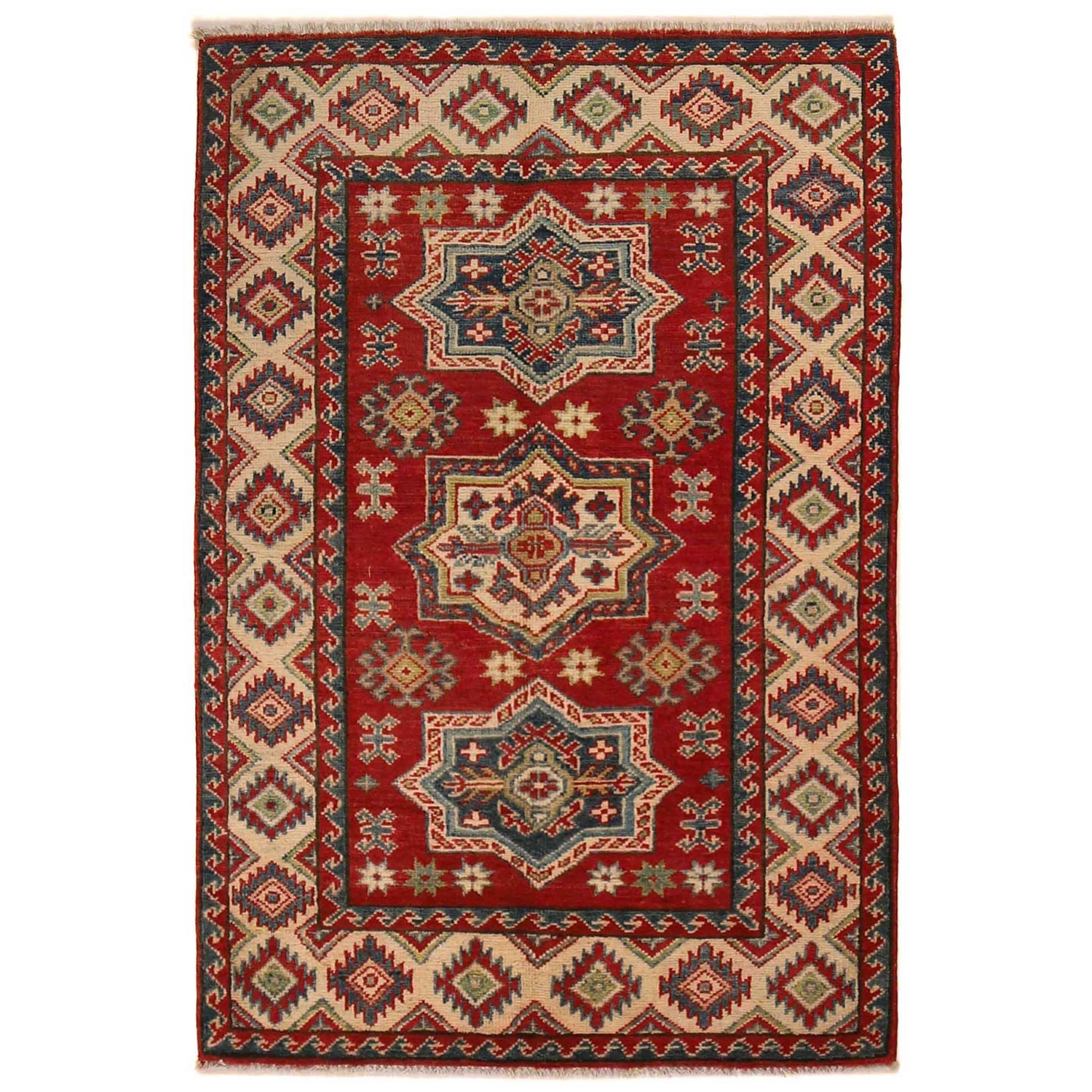 Red Color Kazak Rug 3' 1" x 4' 7" (ft)- No. B34687