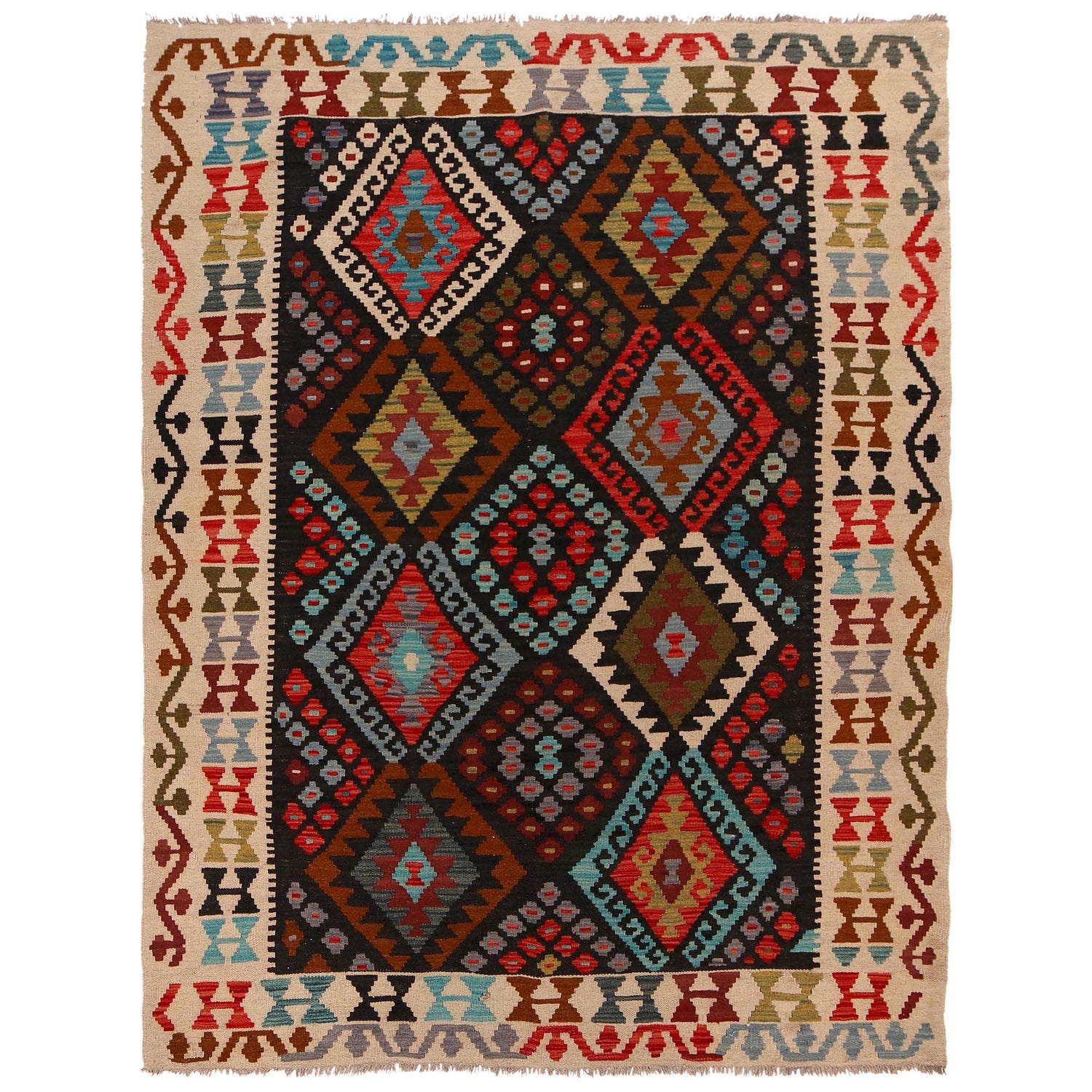 Handmade Vegetable Kilim 5' 0 x 6' 6 (ft) - No. B34720