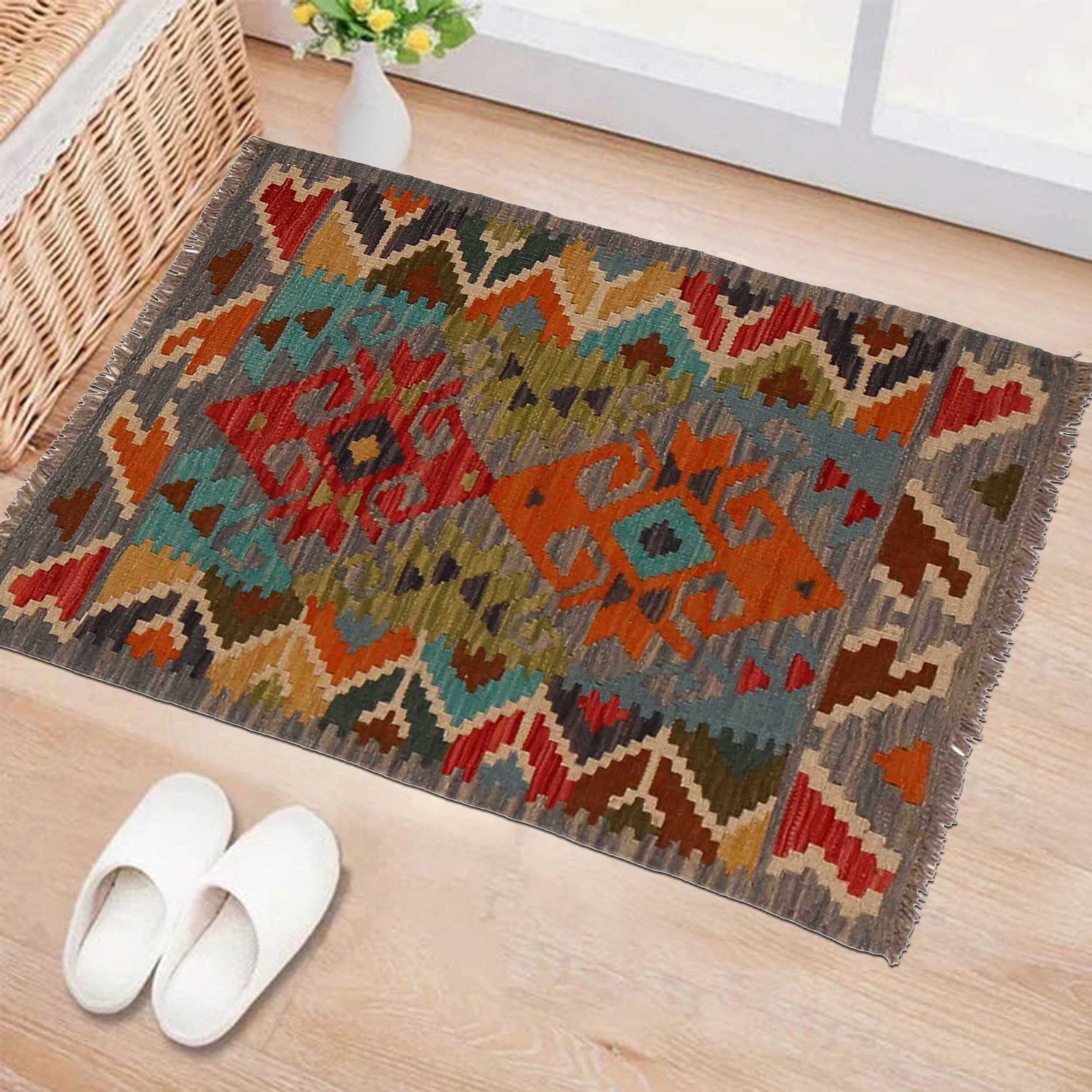 Handmade Vegetable Kilim 2' 2" x 2' 10" (ft) - No. B35115
