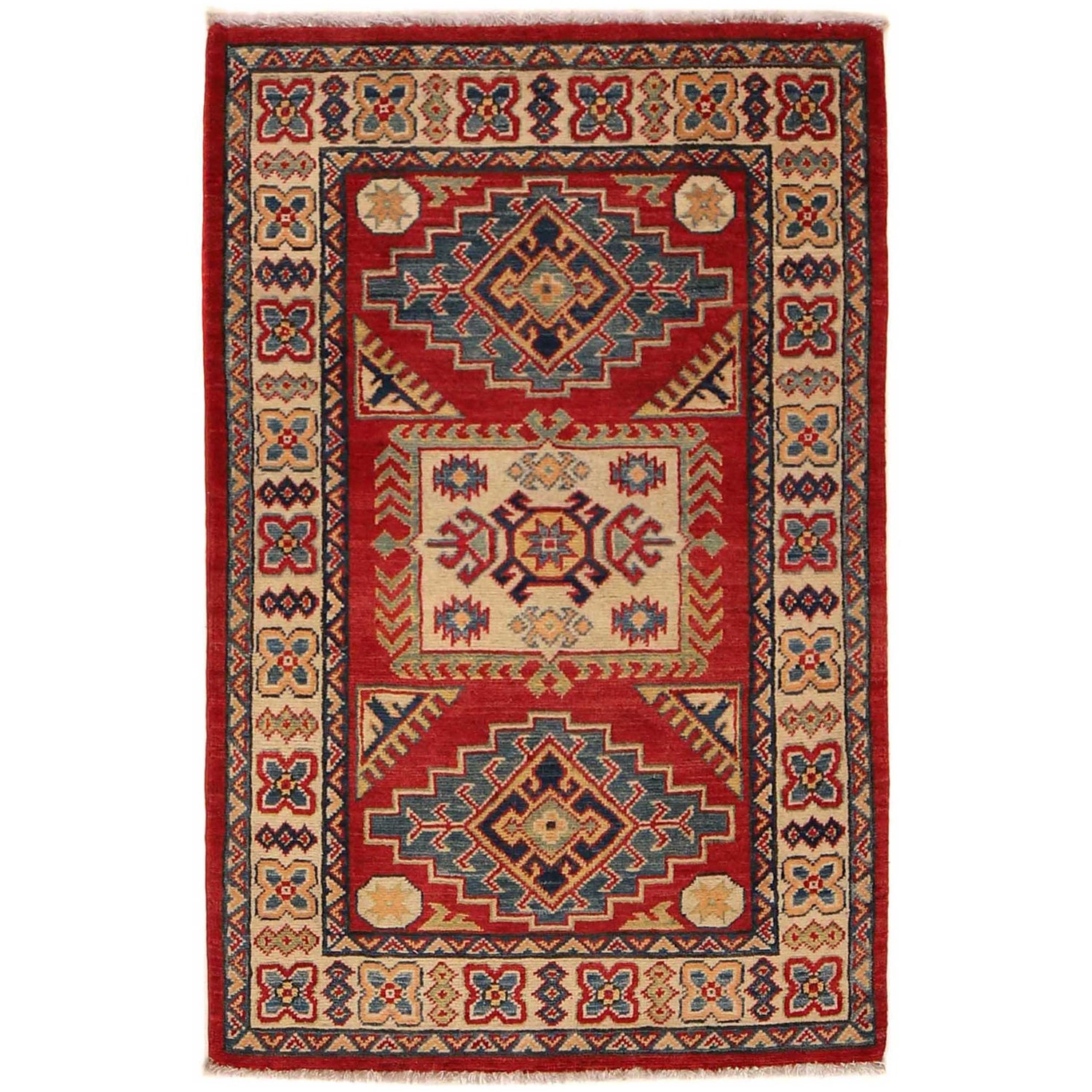 Hand Knotted Kazak Rug 2' 8 x 4' 2 (ft) - No. B35135