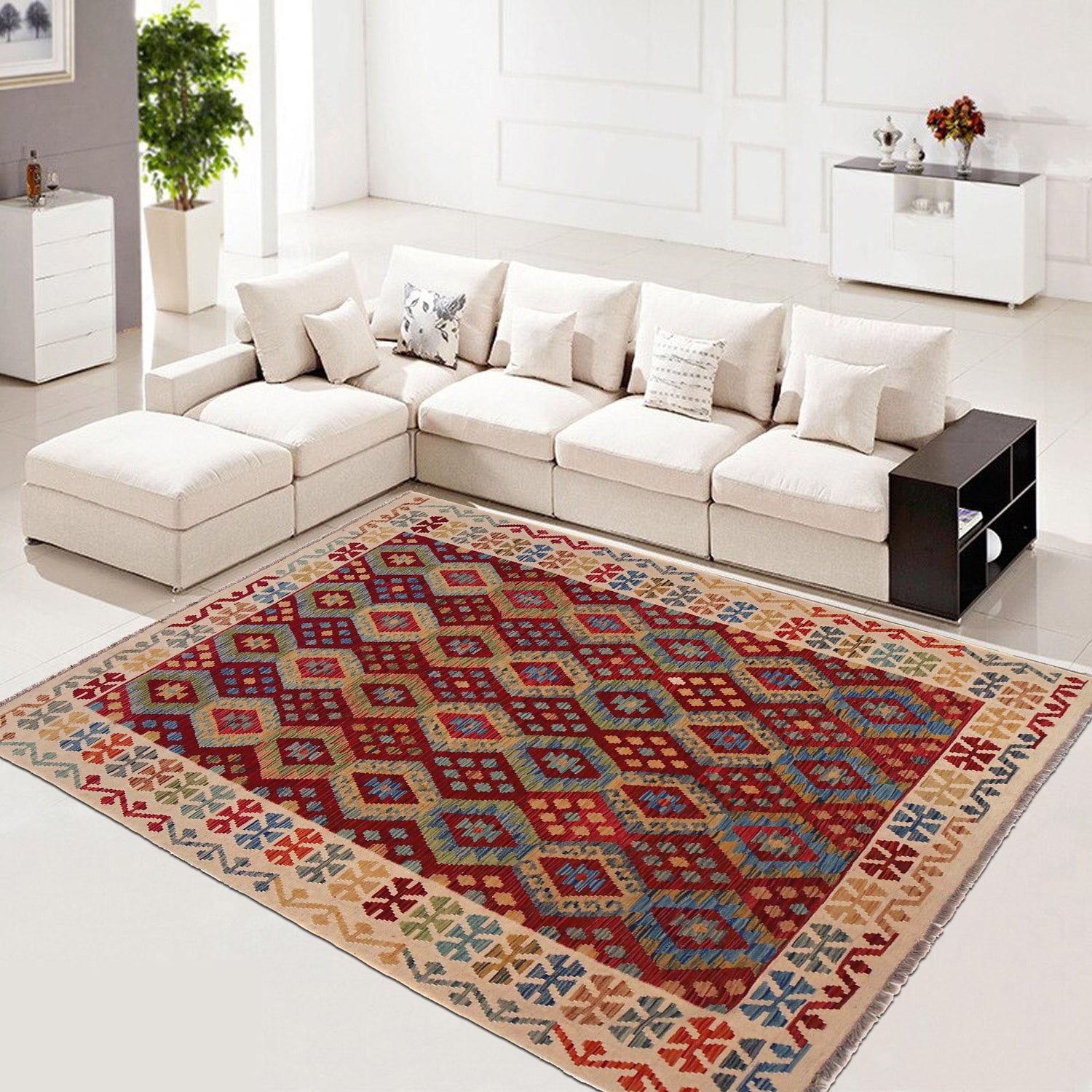 Handmade Vegetable Kilim 5' 11" x 7' 11" (ft) - No. B35922