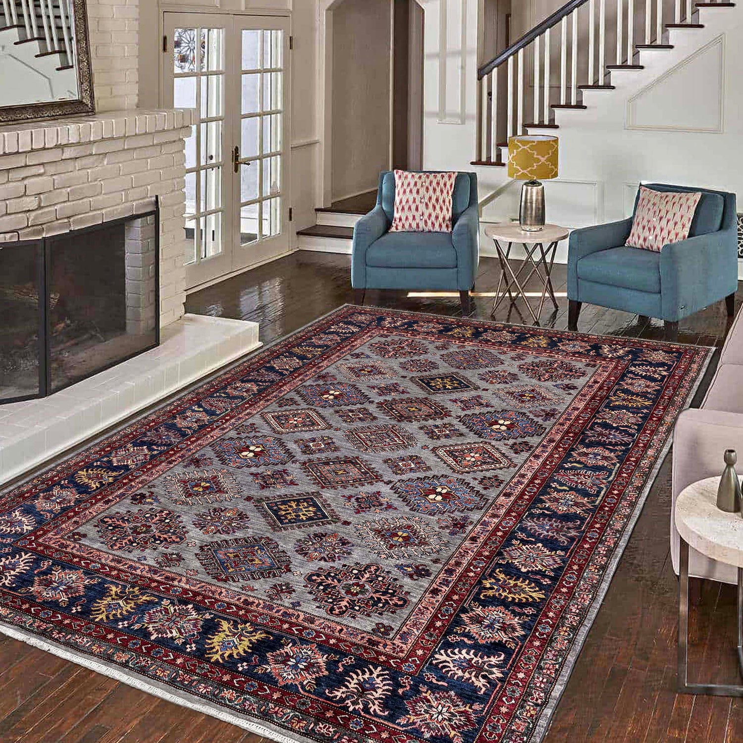 Grey Color Handmade Kazak Rug 6' 11" x 9' 11" (ft) - No. B39601