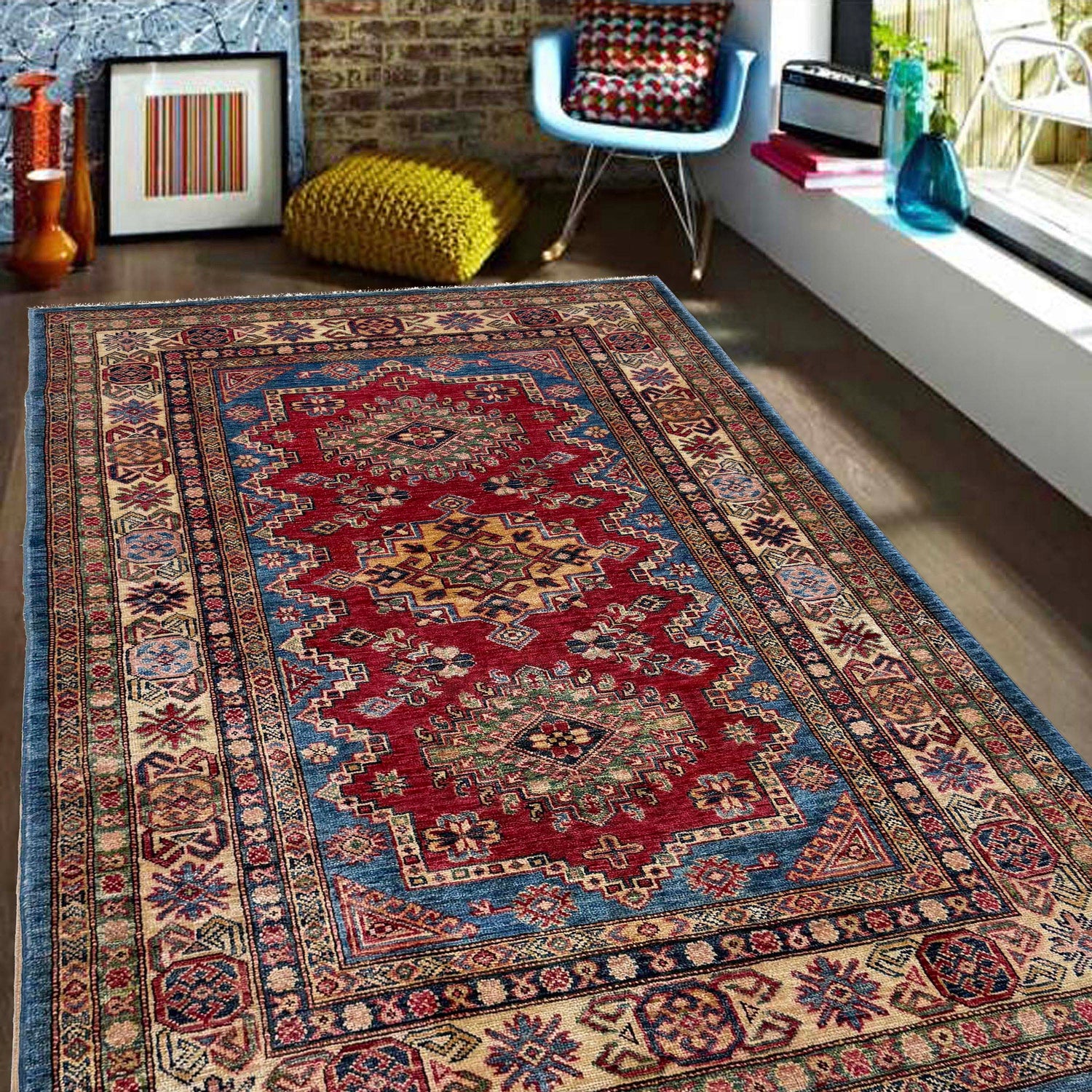 Fine Kazak Carpet 4' 0" x 5' 11" (ft) - No. B39604