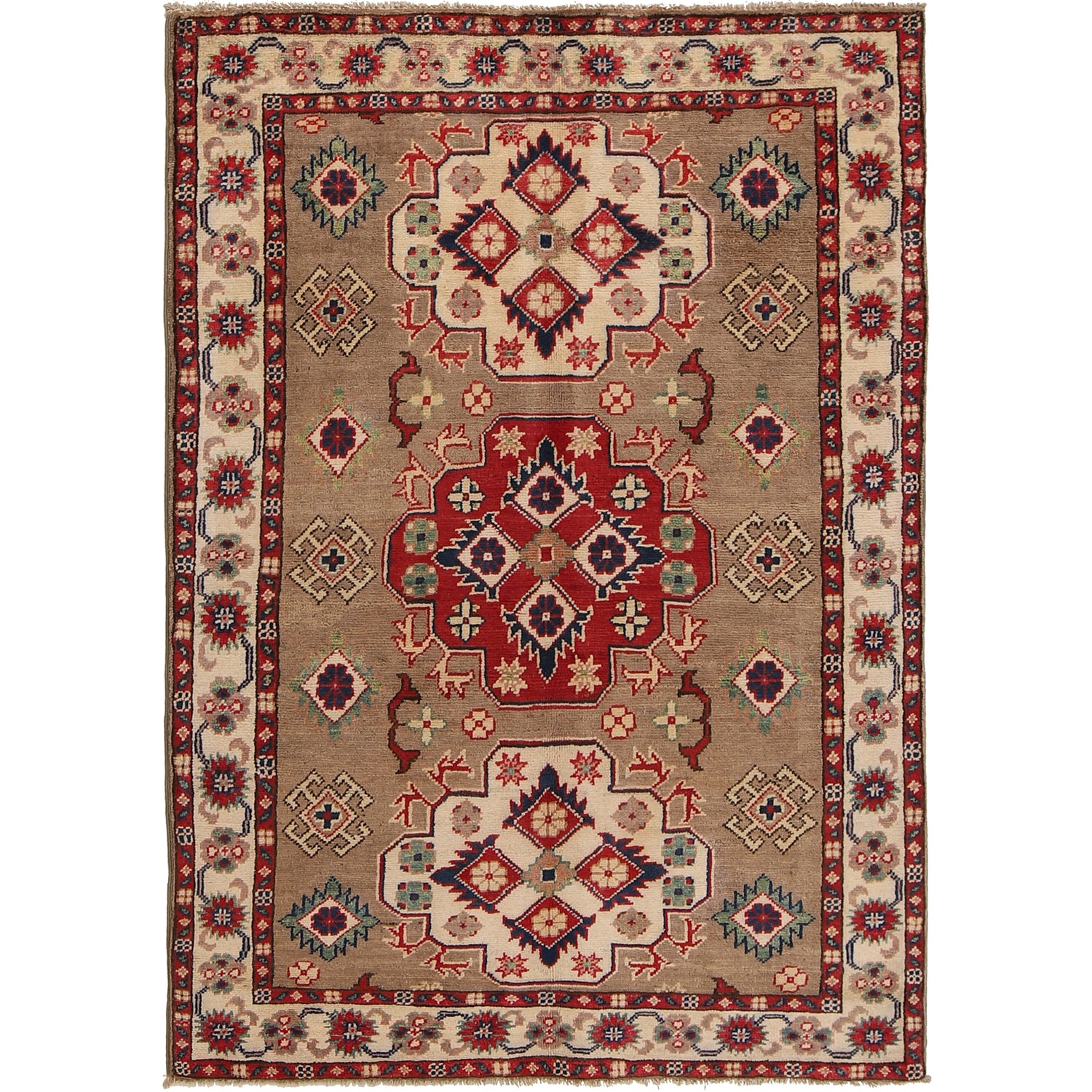 Hand Knotted Kazak Rug 3' 2 x 4' 8 (ft) - No. G22741