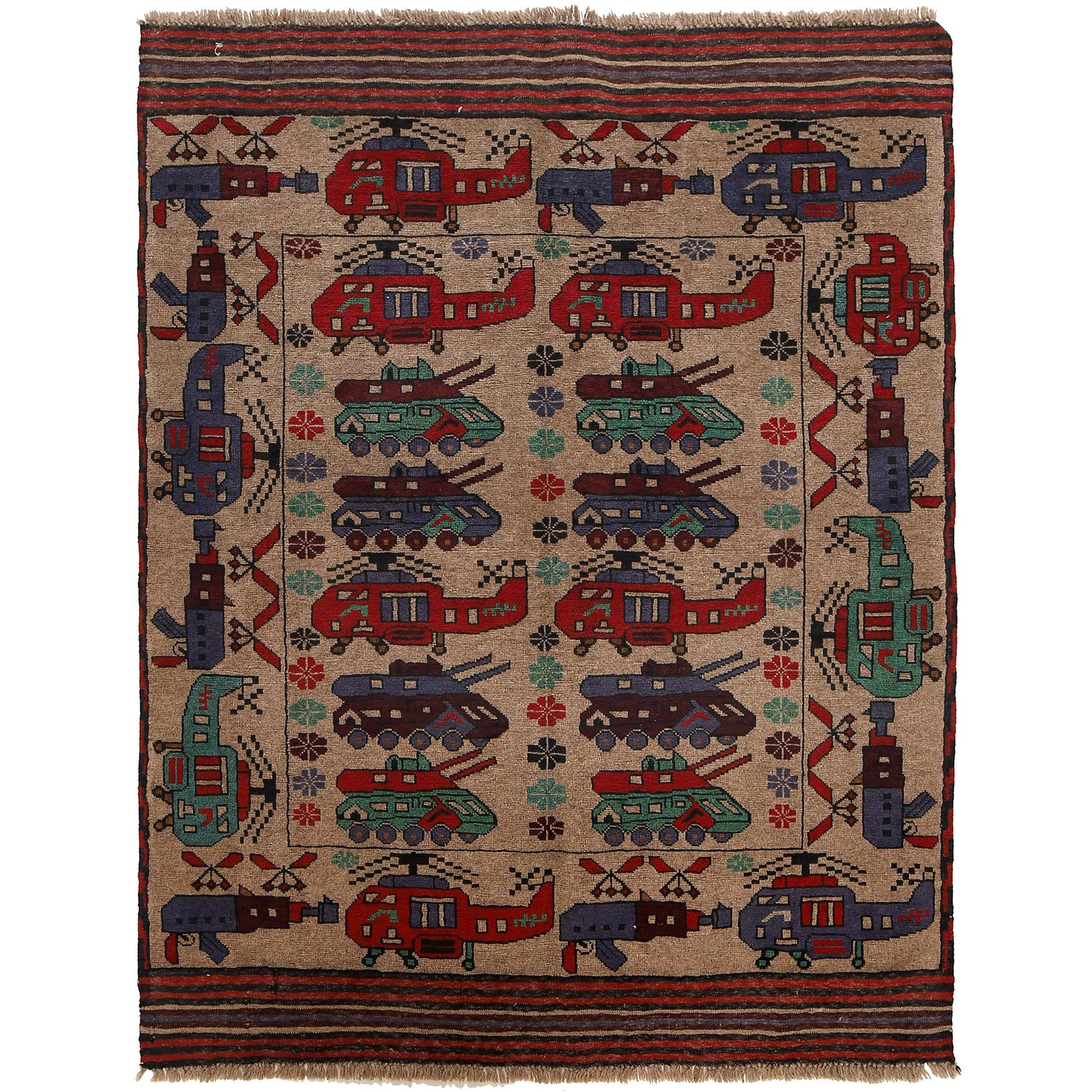 Handmade War Rug 4' 2 x 5' 5 (ft) - No. G25876